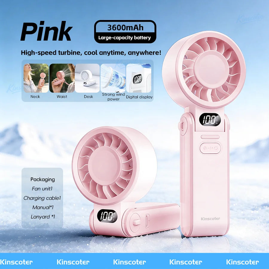 Portable High Speed Cooling Handheld Fan 3600Mah Rechargeable 100 Wind Speeds Adjustable Mini Foldable Air Cooling Turbo Fan