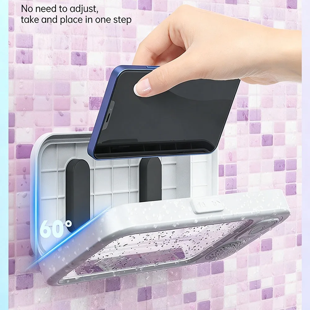 Bathroom Waterproof Bluetooth Speaker Mobile Phone Case Anti-Fog Touch Screen 360 Rotation for Shower Kitchen Swim Universal