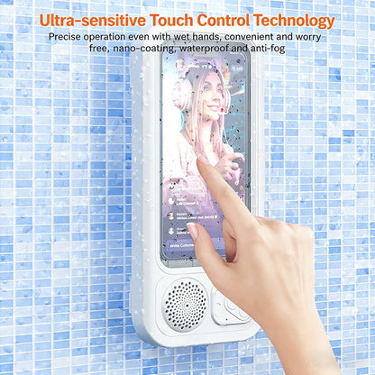 Bathroom Waterproof Bluetooth Speaker Mobile Phone Case Anti-Fog Touch Screen 360 Rotation for Shower Kitchen Swim Universal