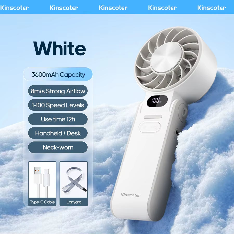 Portable High Speed Cooling Handheld Fan 3600Mah Rechargeable 100 Wind Speeds Adjustable Mini Foldable Air Cooling Turbo Fan